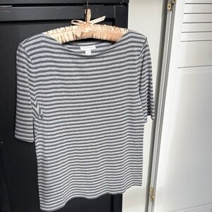 Charter Club Gray and Black Striped Short Sleeve Top